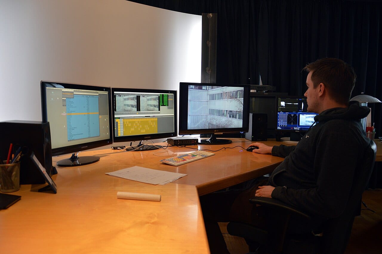 Film editor Max Mittelbach works in a digital editing suite in Hamburg