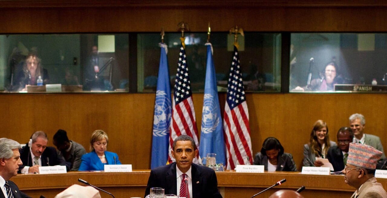 An interpreters' booth at a 2009 United Nations peacekeeping meeting, the job AI touches most of any occupation Microsoft has measured
