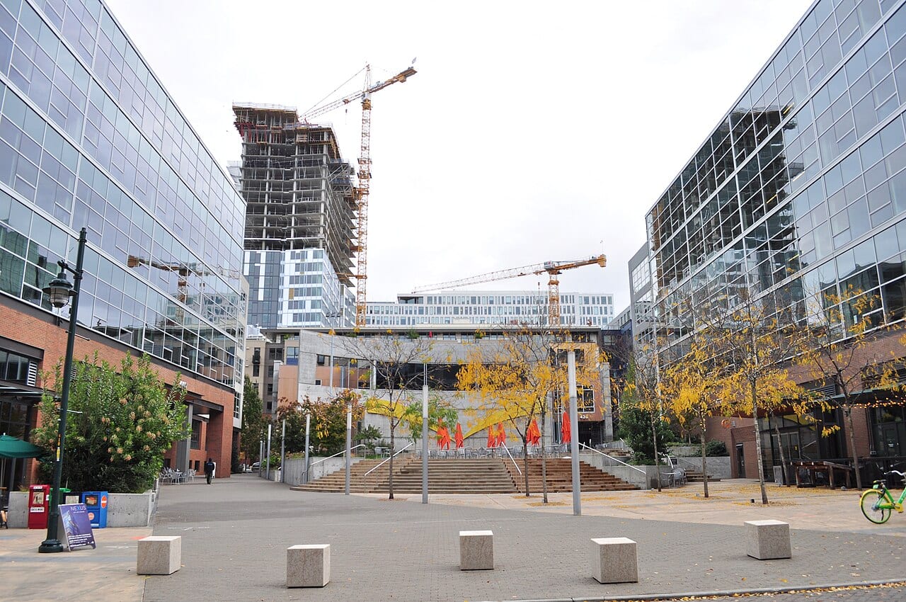 The Grand Plaza sits between Amazon's office buildings on its South Lake Union campus
