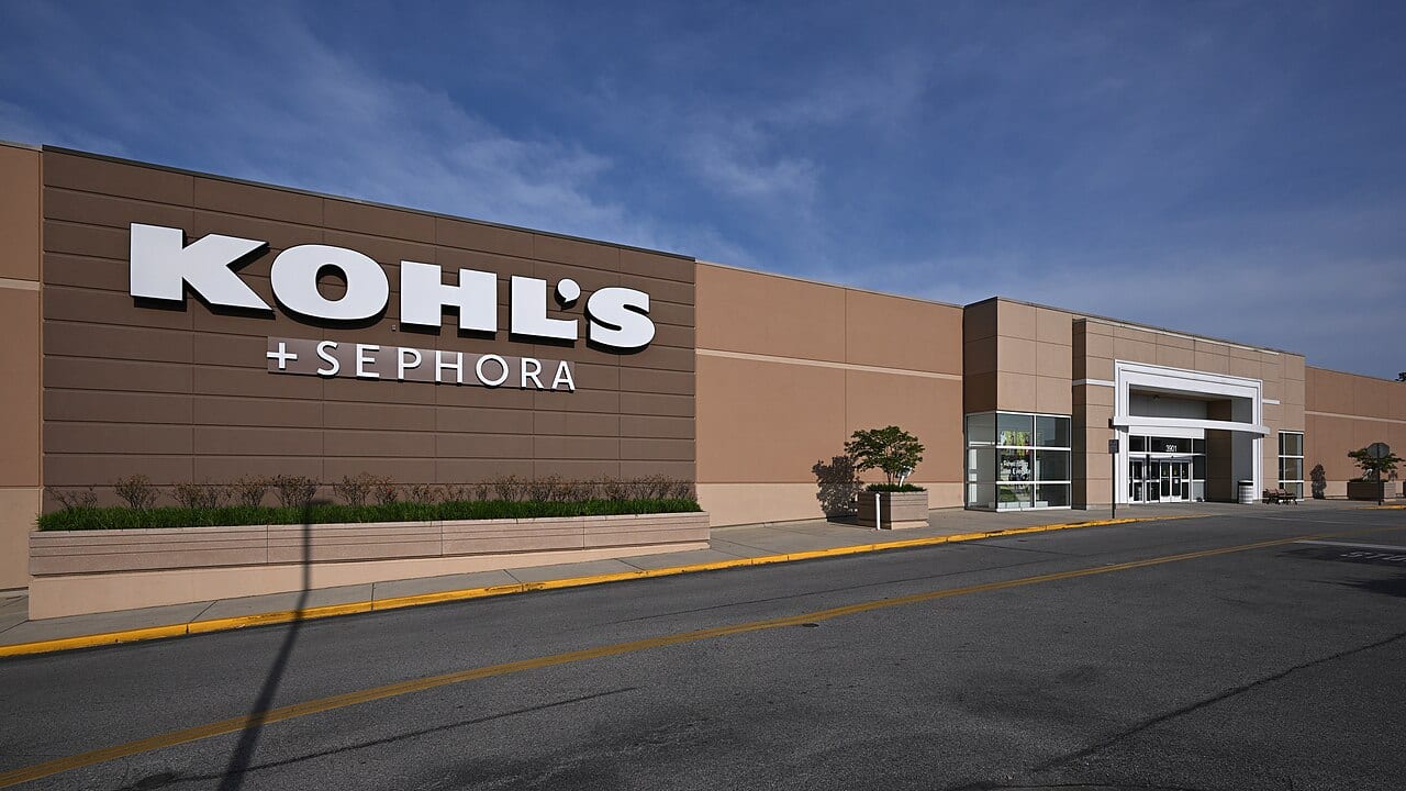 The front of a Kohl's store in a Maryland shopping plaza
