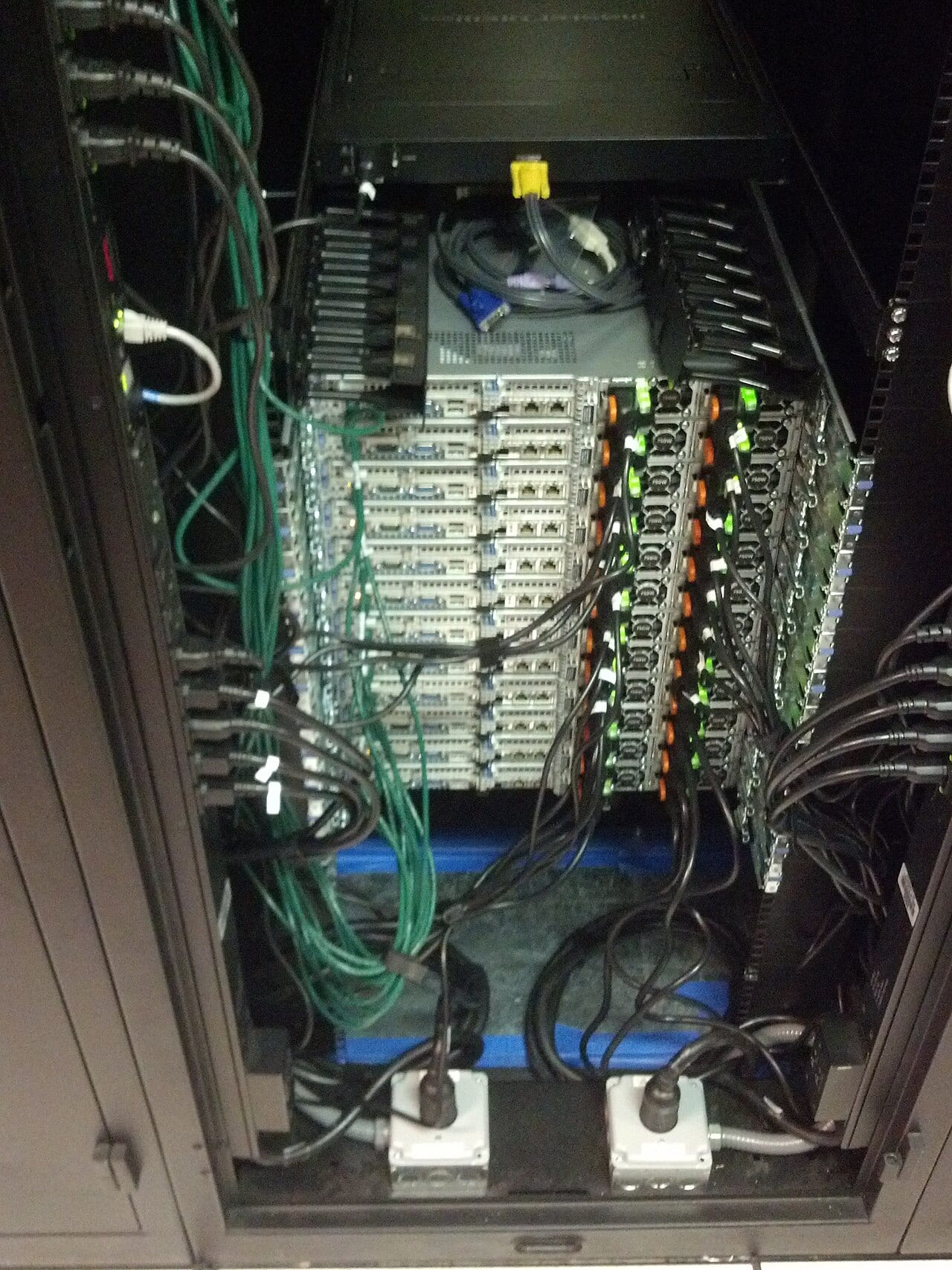Server racks inside a data center, set up in 2013