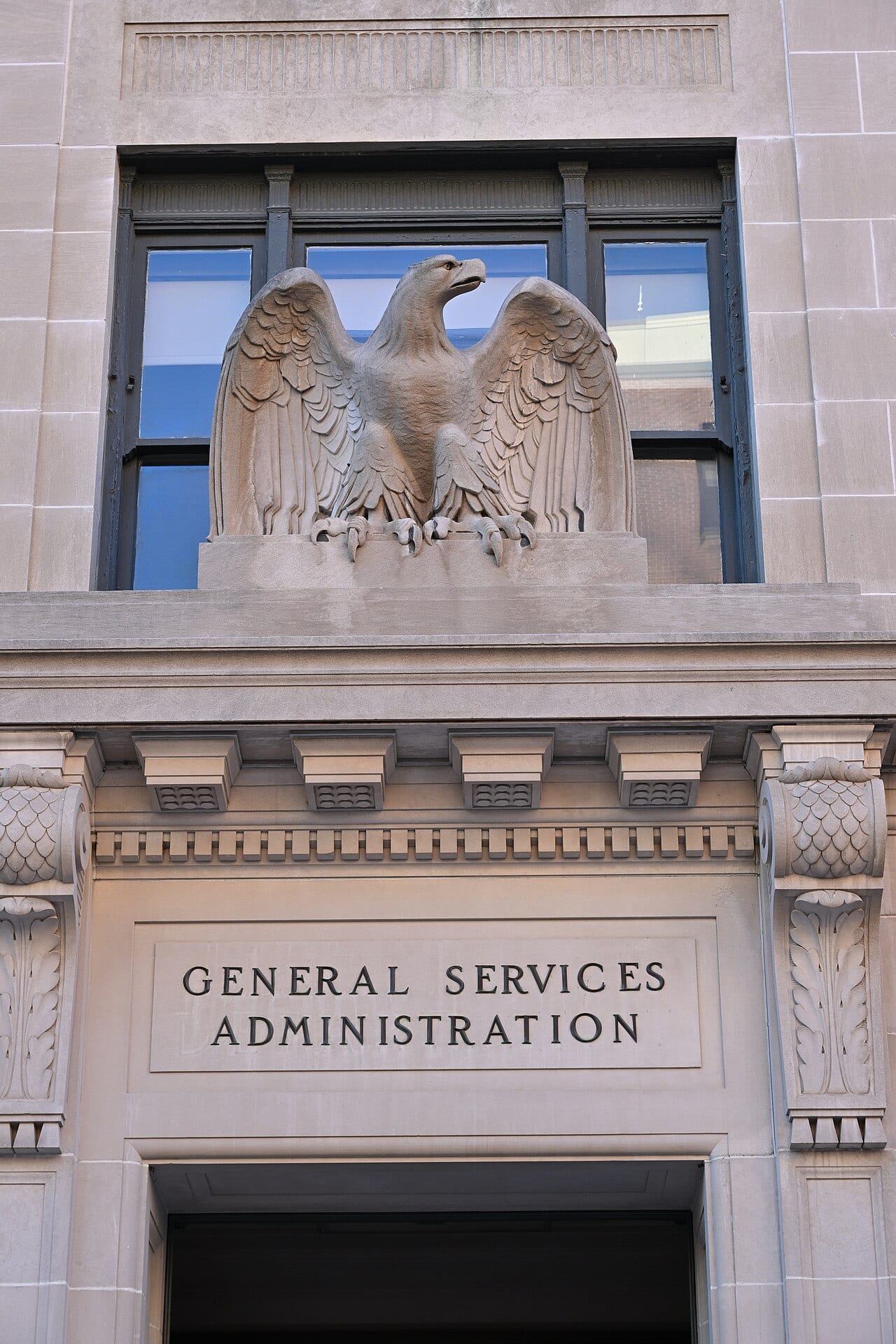 The entrance sign at the General Services Administration headquarters building in Washington