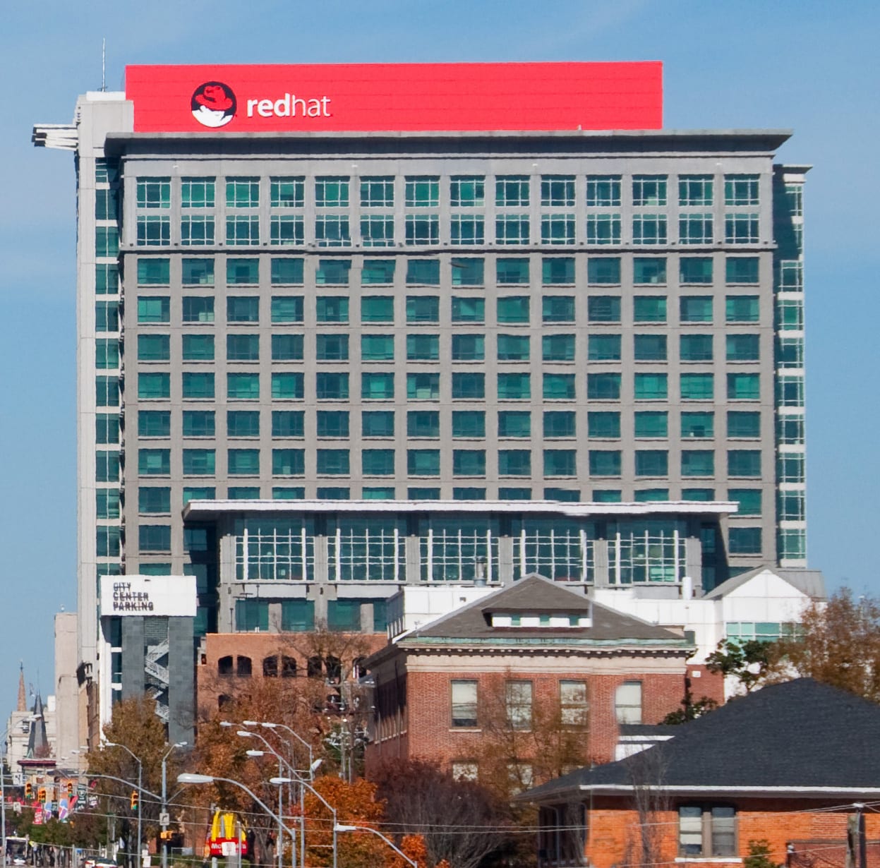 Red Hat's headquarters tower in downtown Raleigh, North Carolina