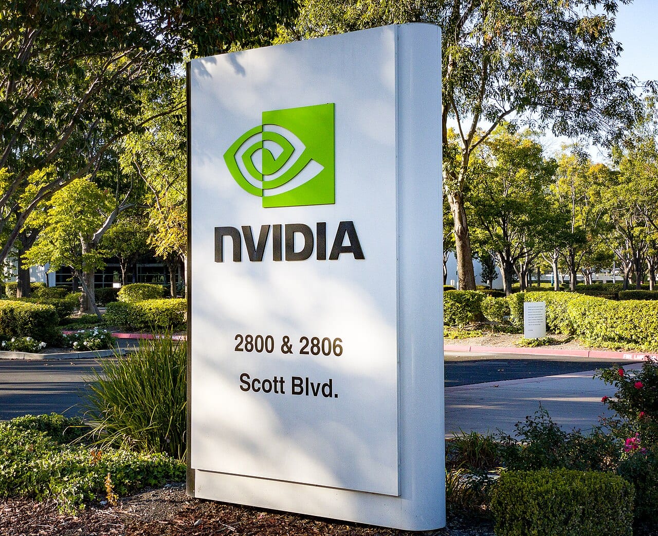 The Nvidia sign outside its Santa Clara headquarters