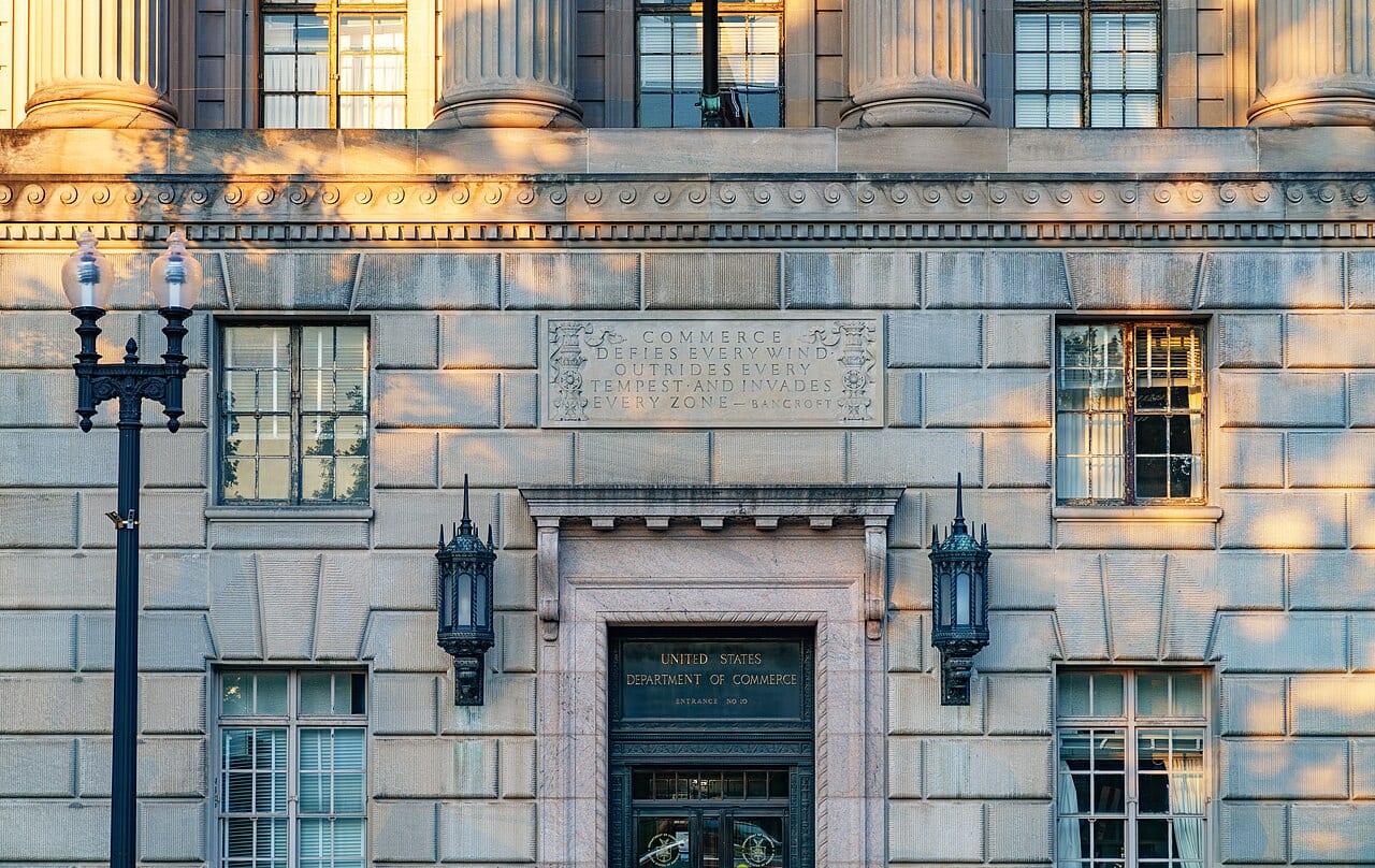 The Herbert C. Hoover Building, home of the U.S. Department of Commerce, on Constitution Avenue in Washington, D.C.