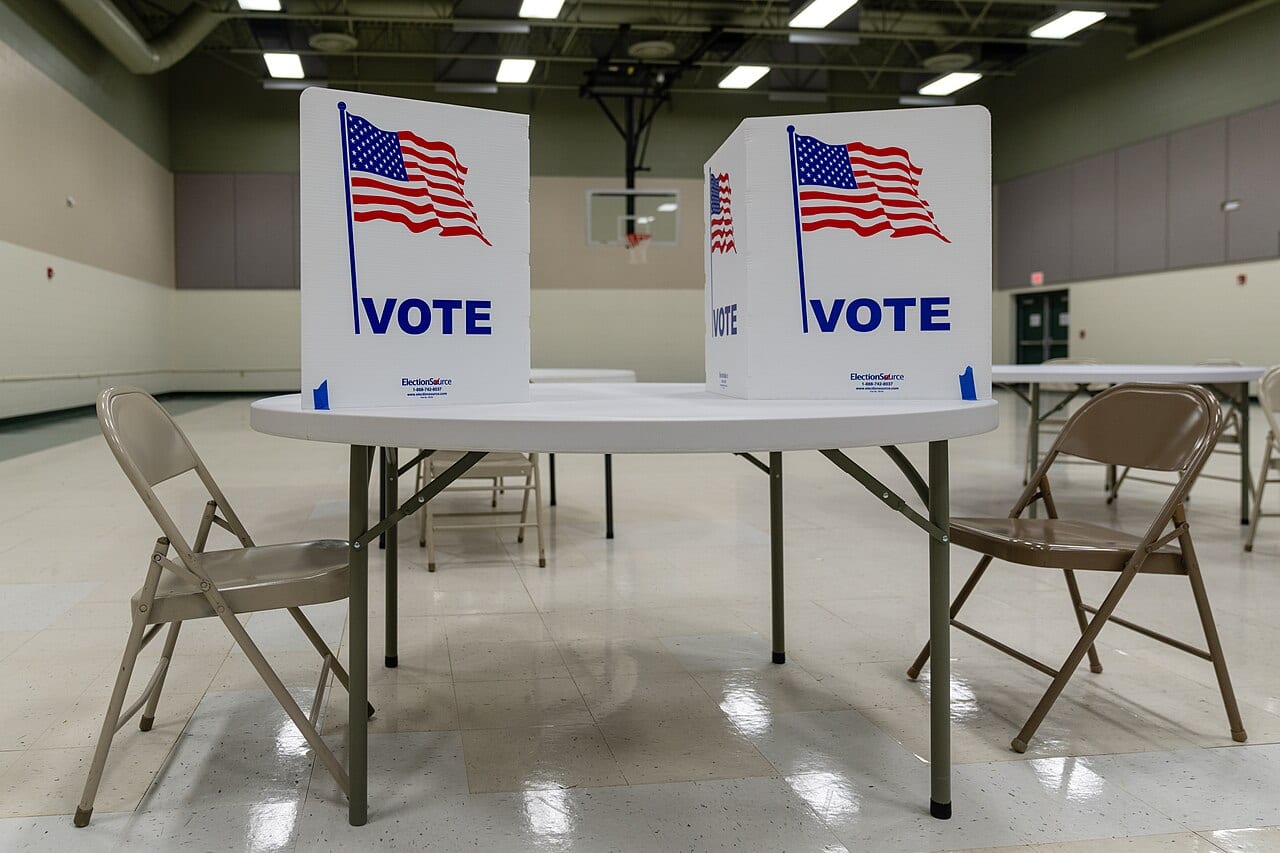 Voting booths at a polling place in Grand Rapids, Minnesota, on Election Day 2023