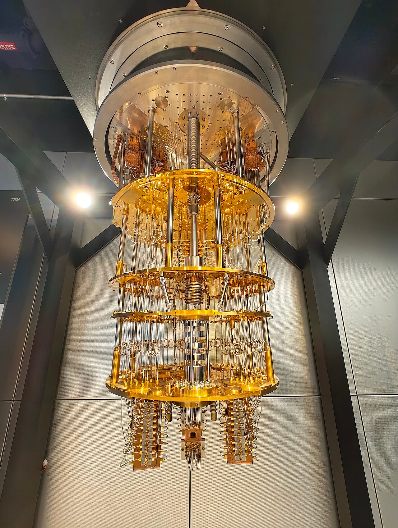 An IBM Quantum System One computer in its glass enclosure at IBM's Yorktown Heights lab