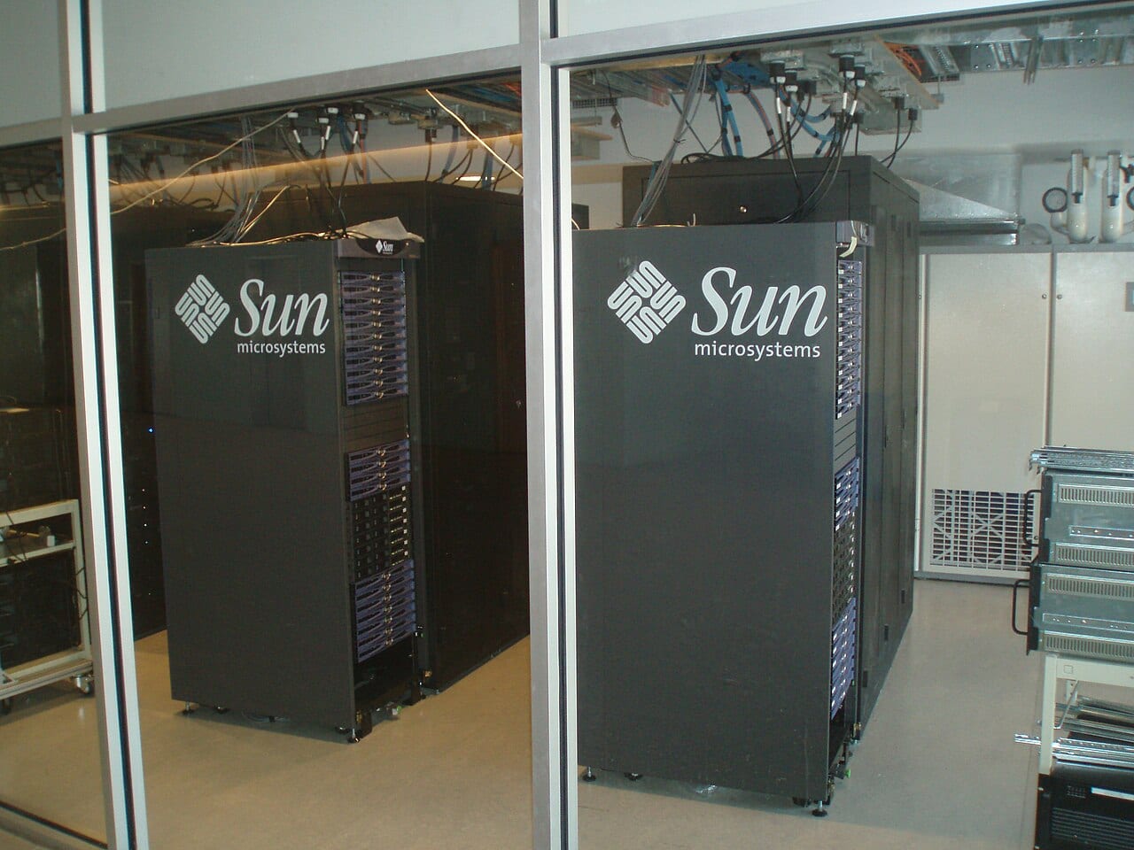 A rack of mounted servers like the ones that run a state agency's public data dashboard