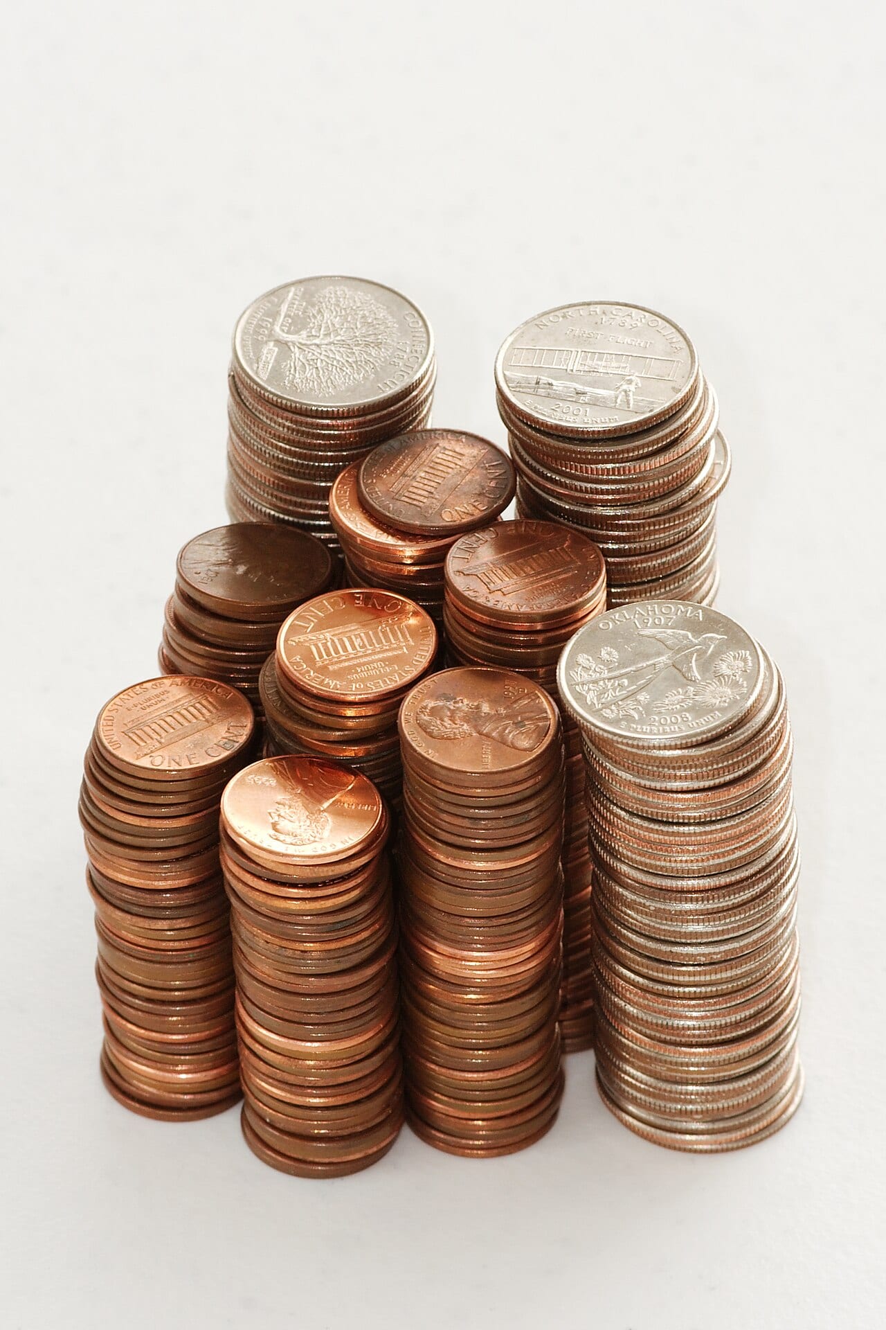 Stacks of US coins of different heights