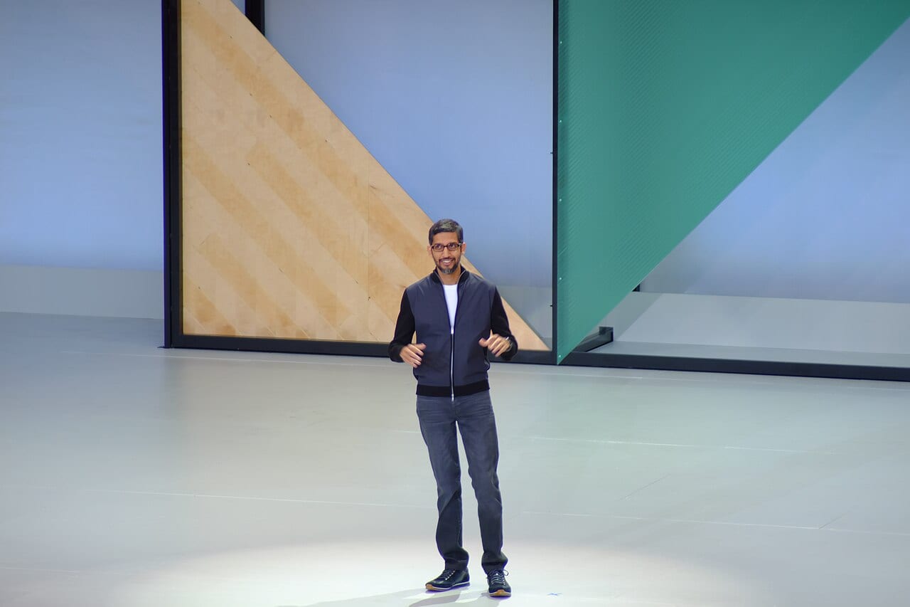 Sundar Pichai, Google and Alphabet's chief executive, delivers a keynote
