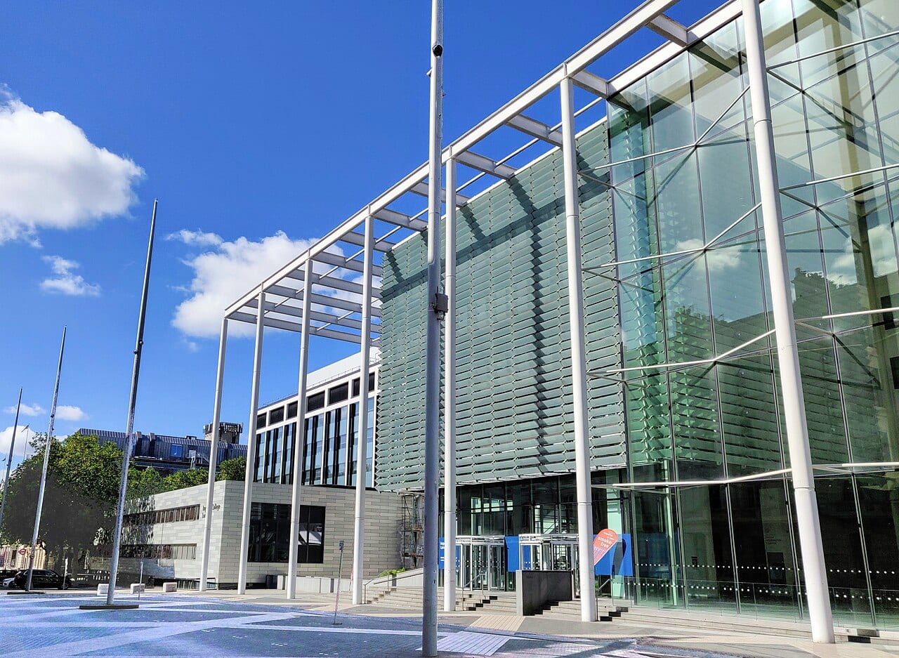 The main entrance of Imperial College London on Exhibition Road