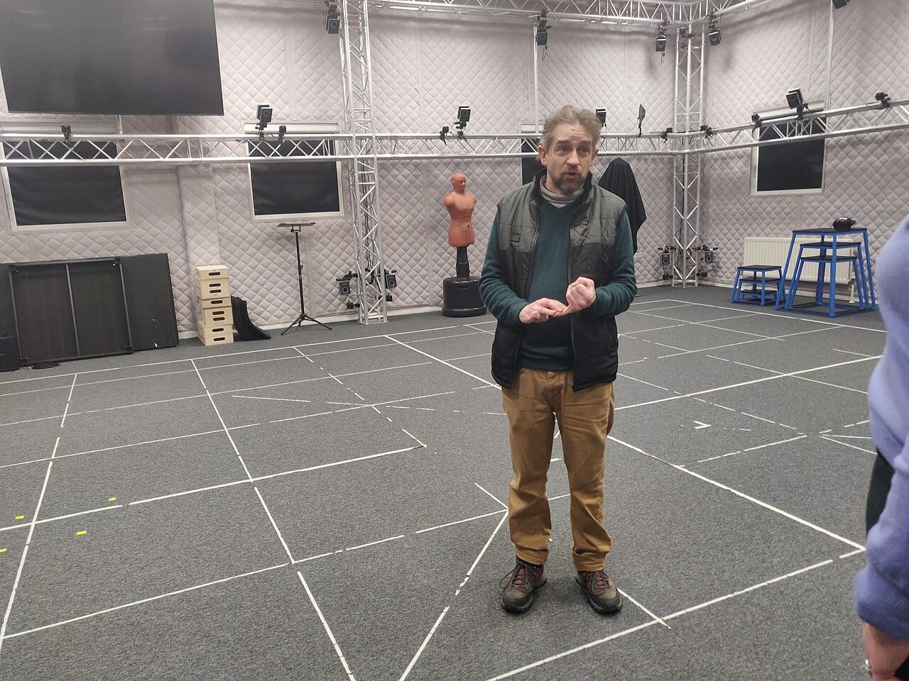 A motion-capture studio records how a performer moves