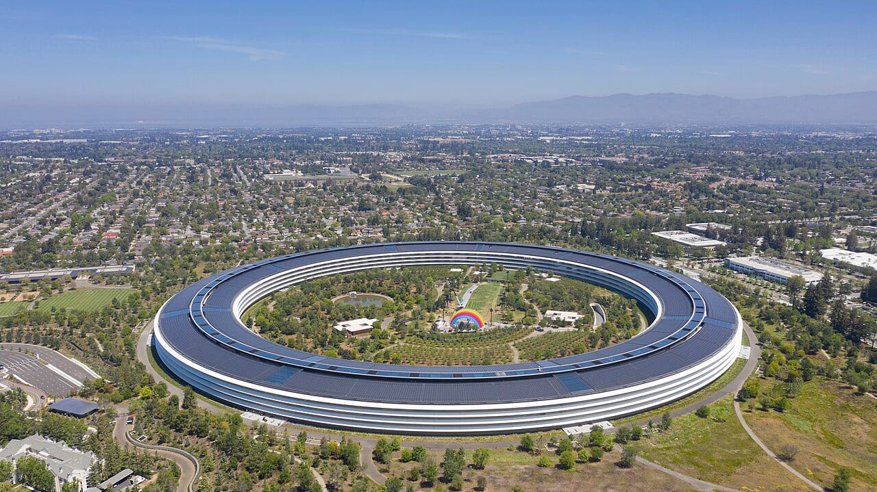 Aerial view of Apple Park, the company's headquarters in Cupertino, California