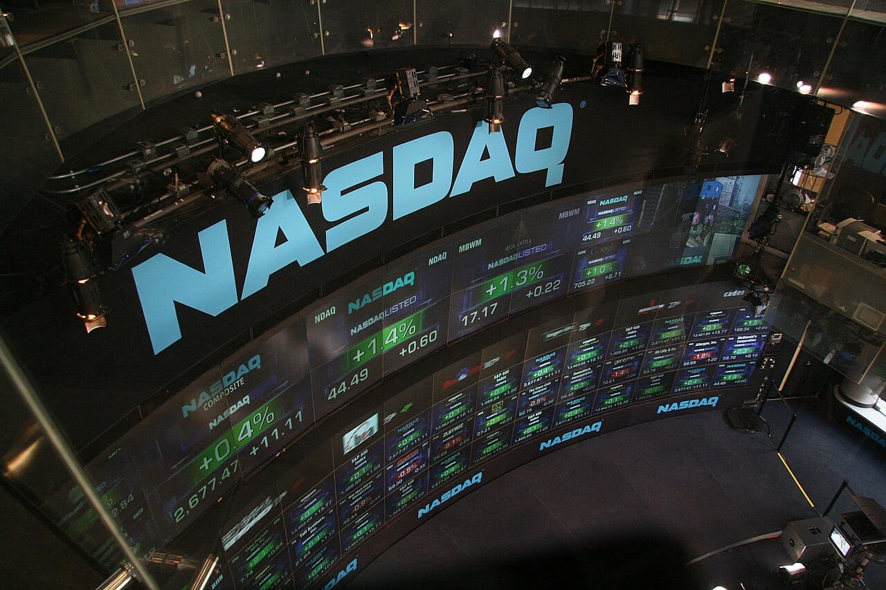 A NASDAQ stock market display in Times Square
