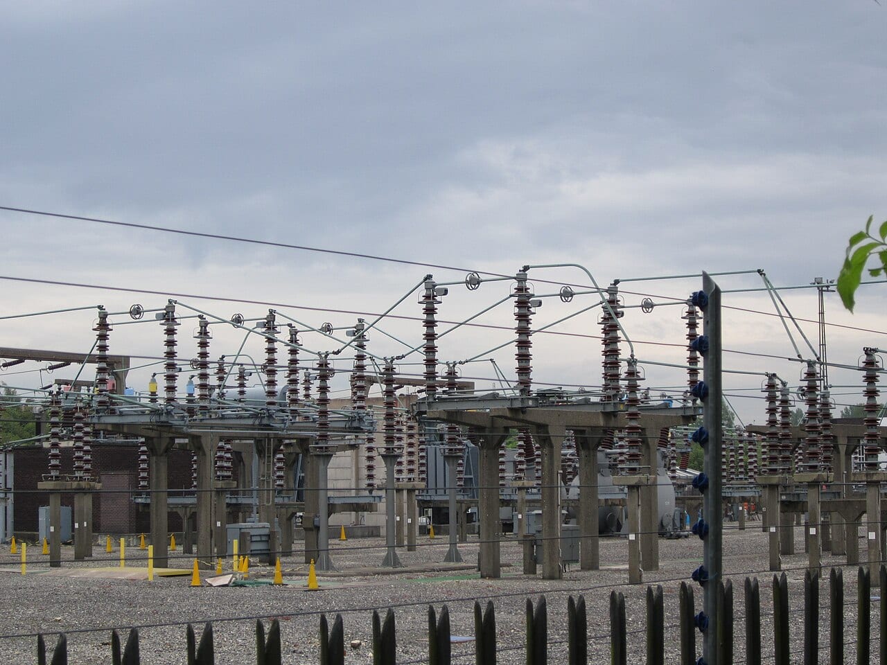 A National Grid electrical substation in Birkenhead, Merseyside, England
