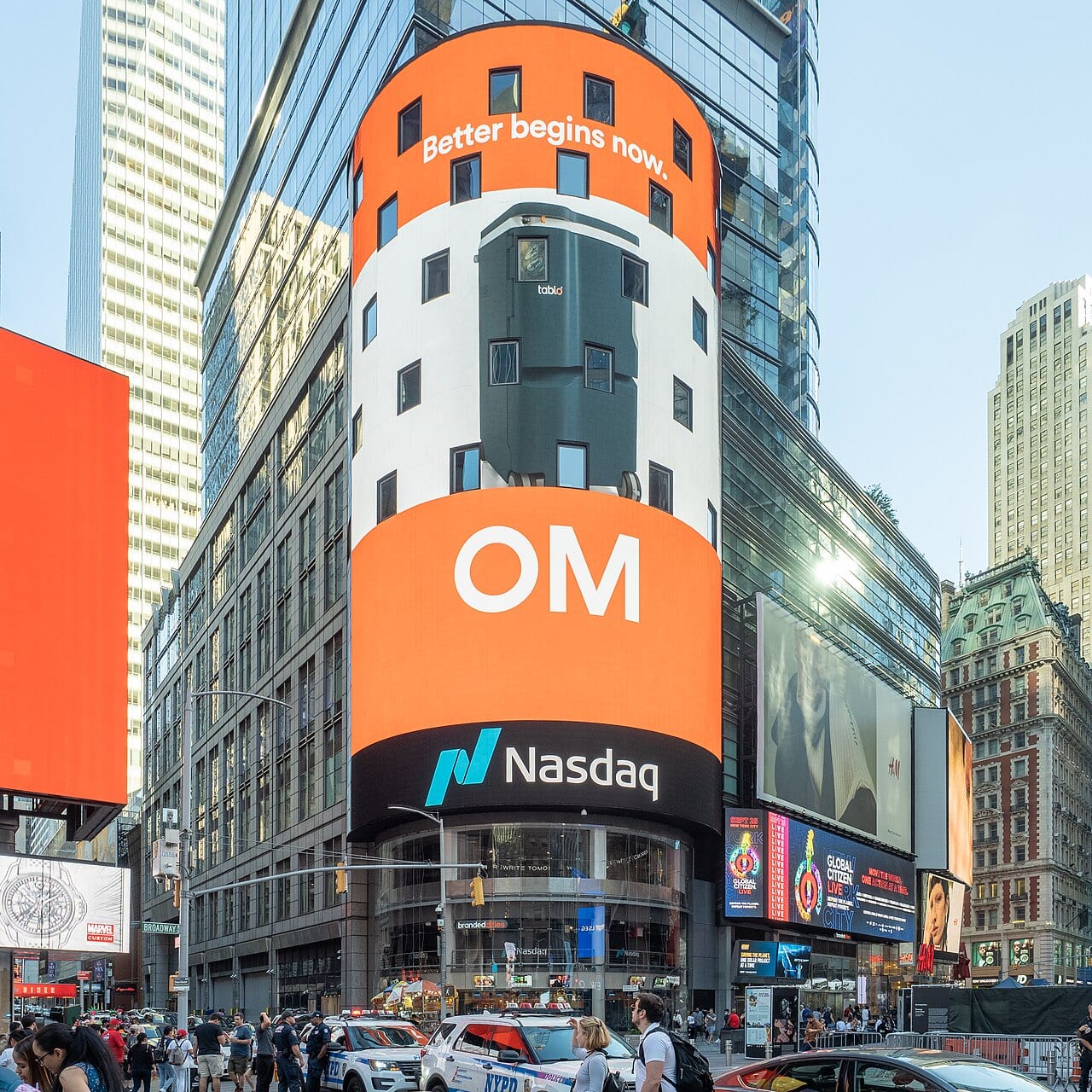 The Nasdaq MarketSite video screen in Times Square