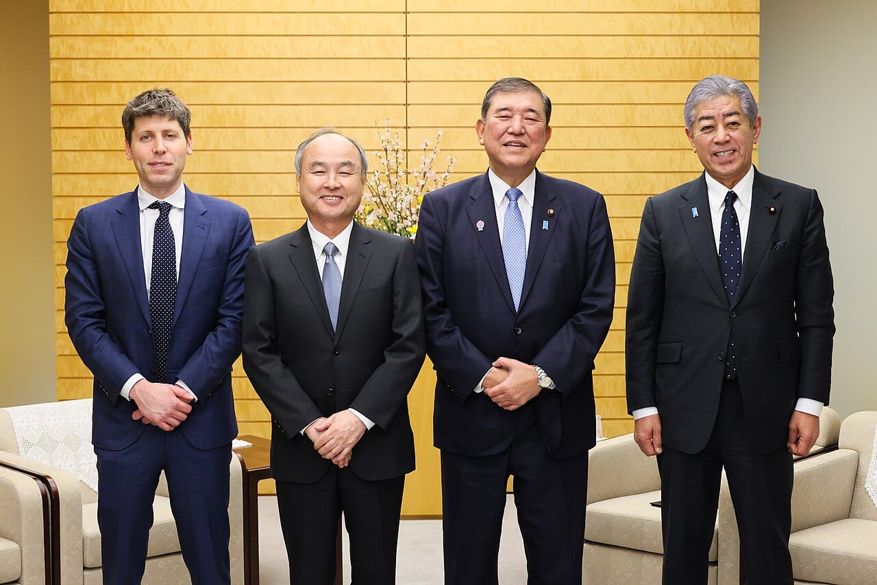 Masayoshi Son and Sam Altman meeting with Japan's prime minister in February 2025
