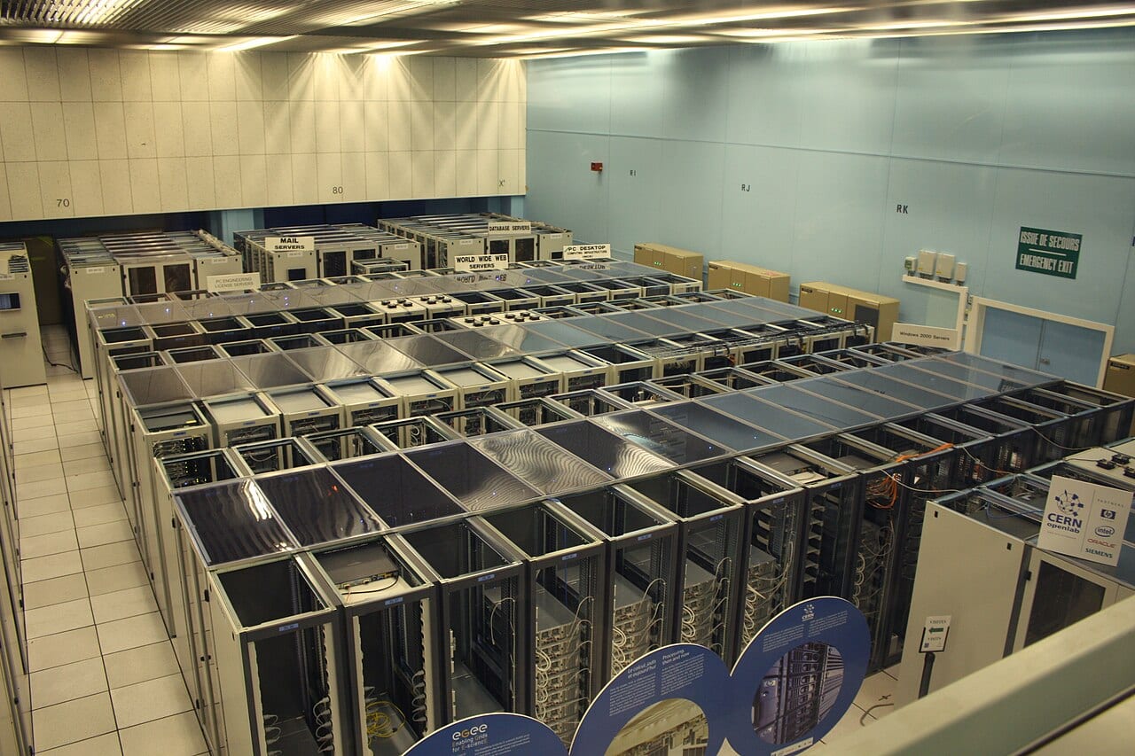 Rows of servers inside a data center