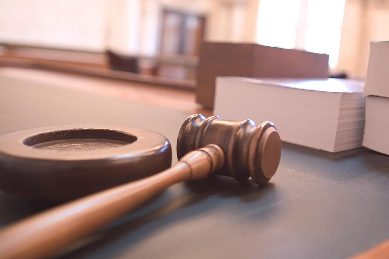 A gavel inside a courtroom