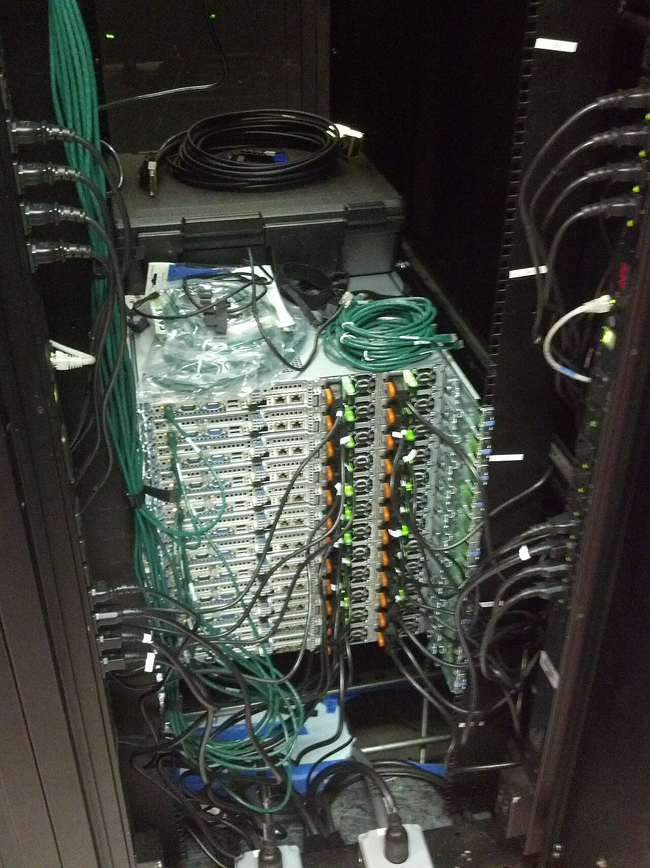 Server racks in a Wikimedia caching data center in San Francisco