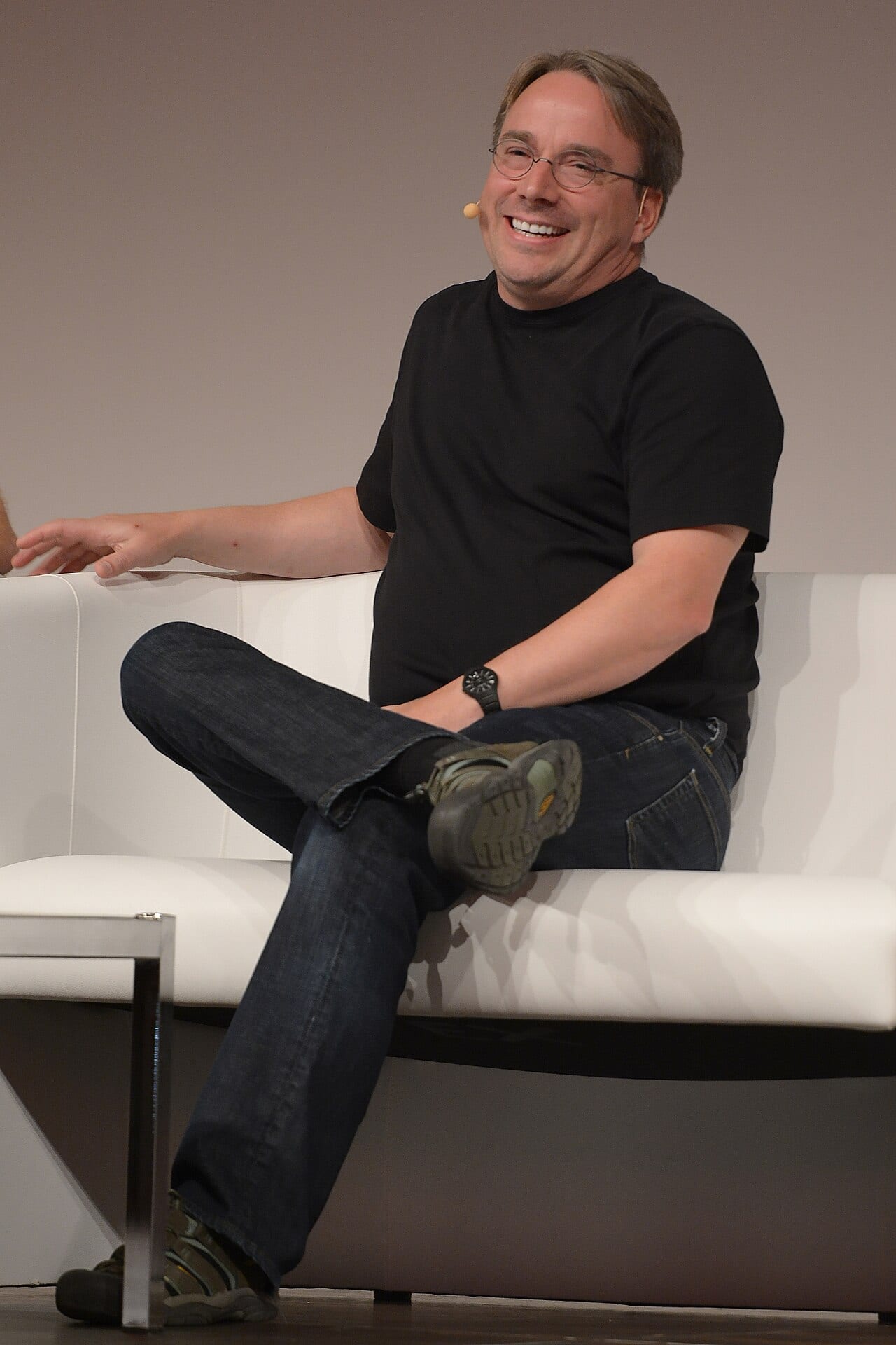 Linus Torvalds, who created Linux, speaking at LinuxCon Europe