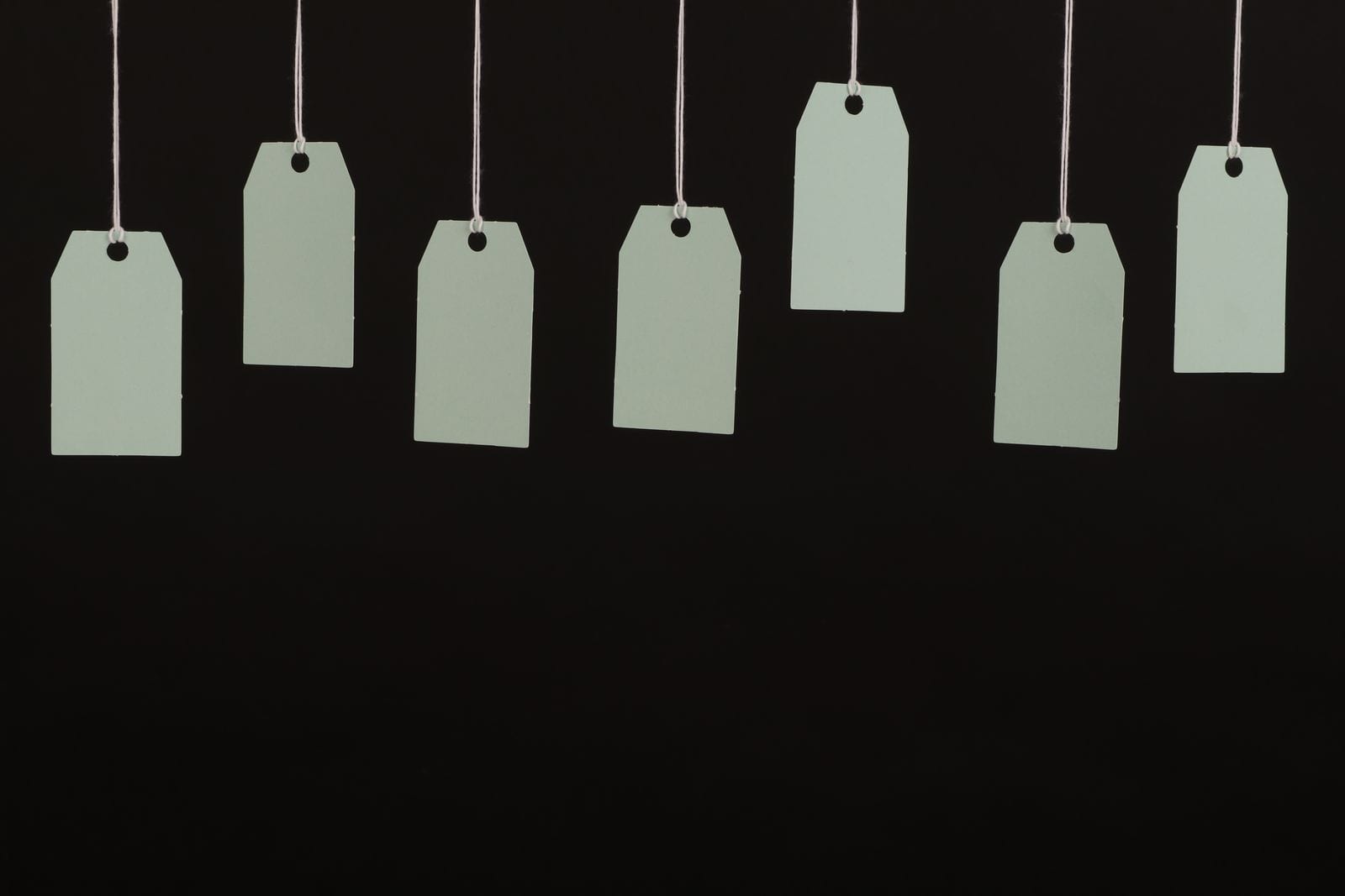 Blank price tags hanging on strings