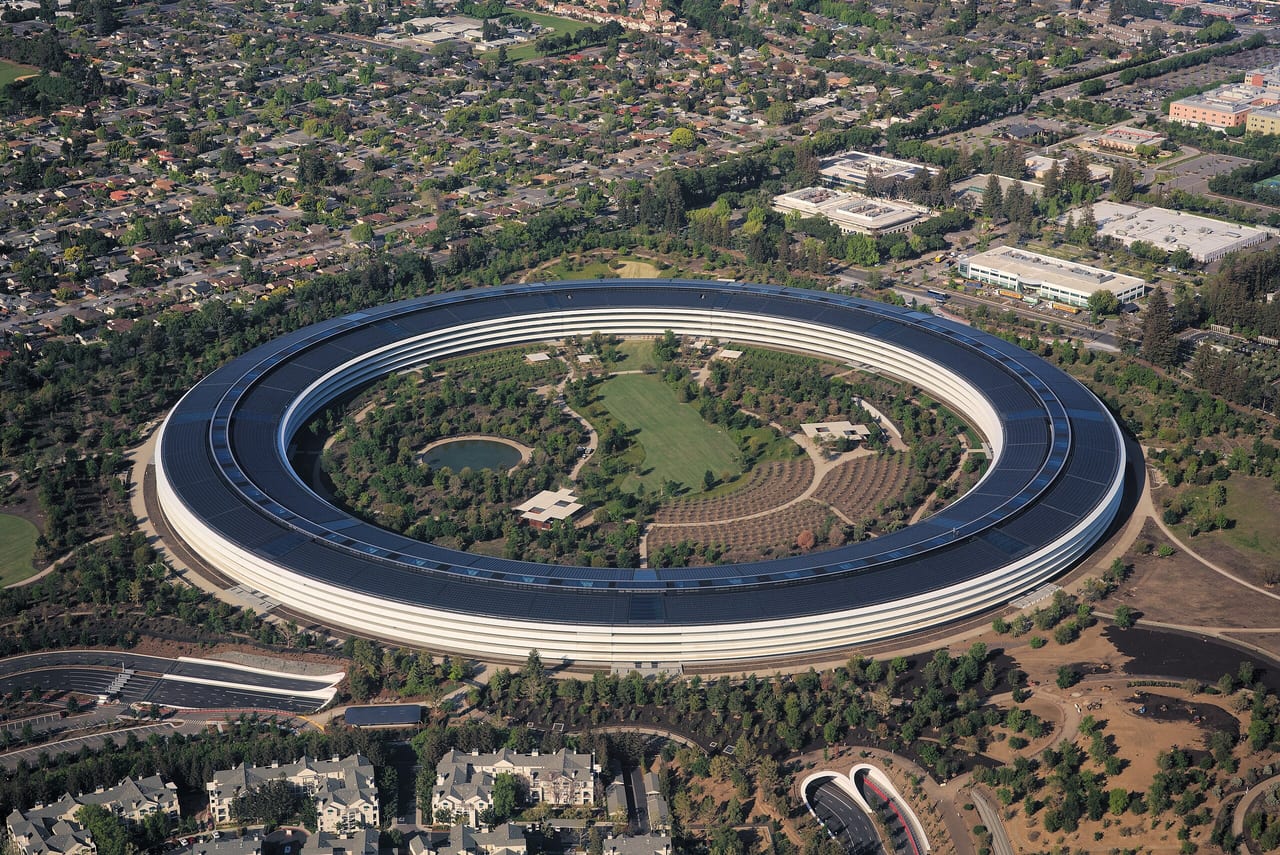 An aerial view of Apple Park, Apple's headquarters in Cupertino, California