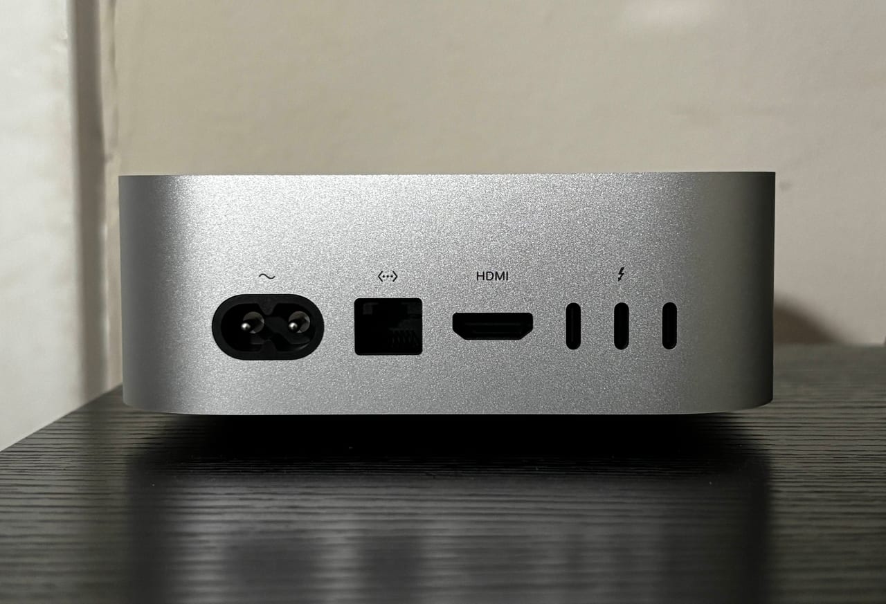 The back of a Mac mini, showing its ports