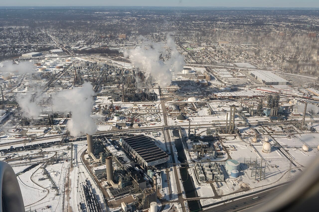 Aerial view of Phillips 66's Bayway refinery in Linden, New Jersey