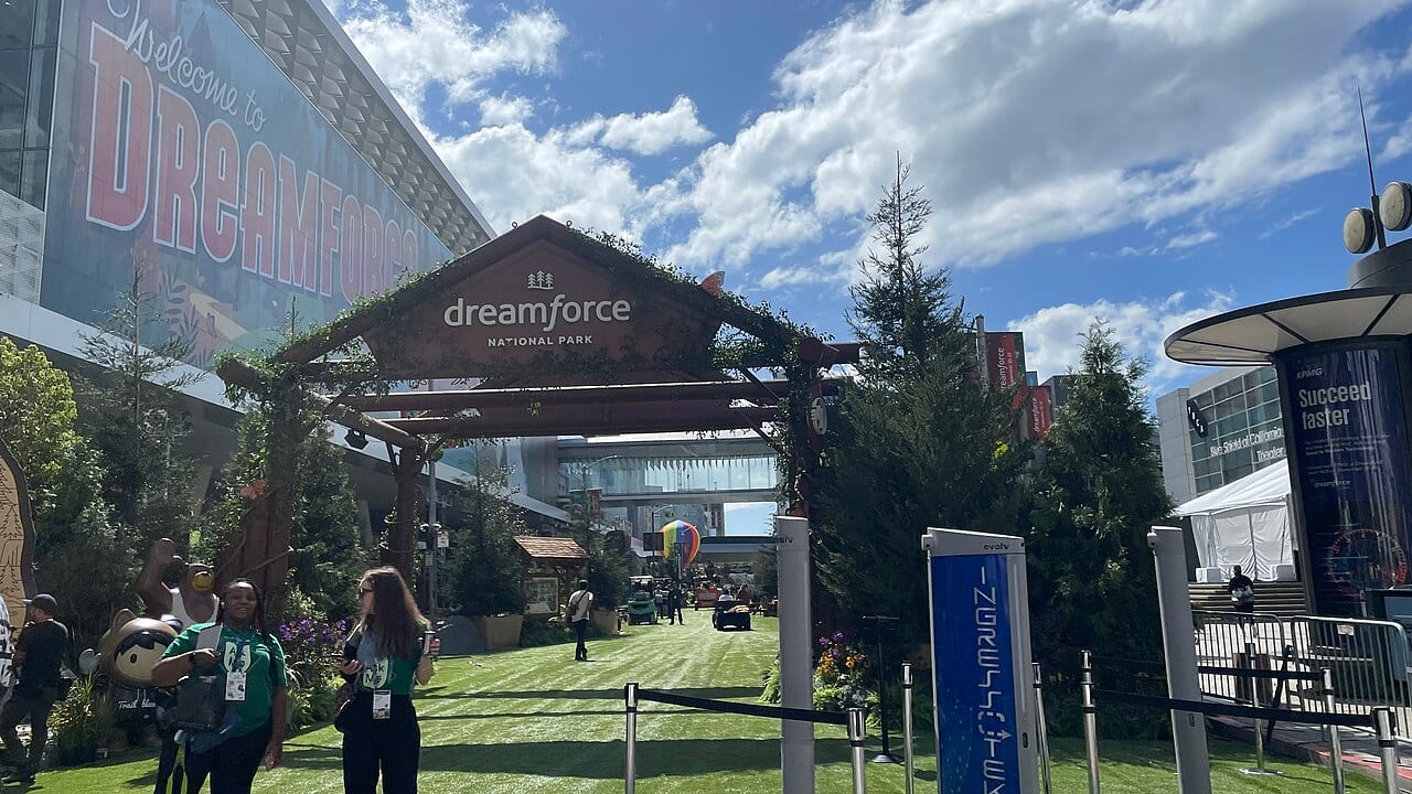 An entrance to Dreamforce 2022, Salesforce's annual conference in San Francisco