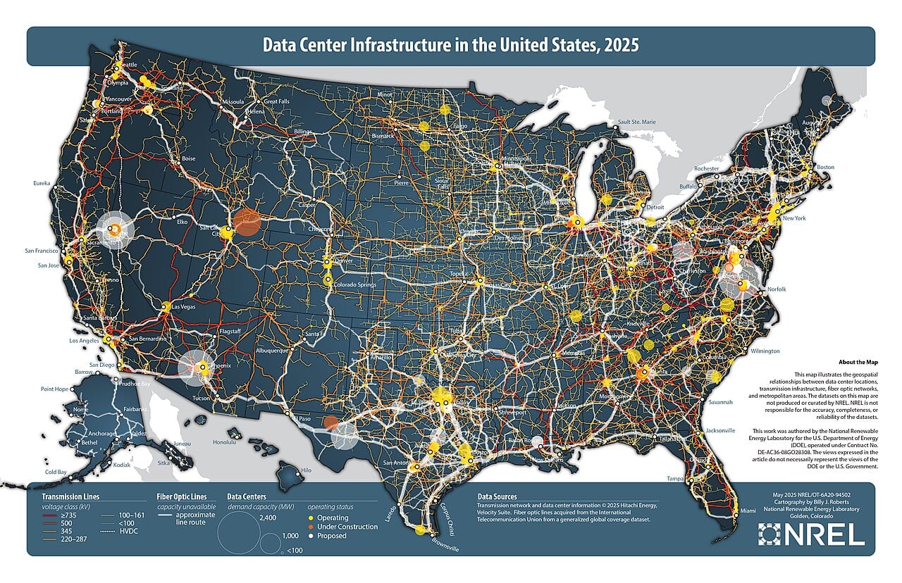 Rows of data center servers in a U.S. facility