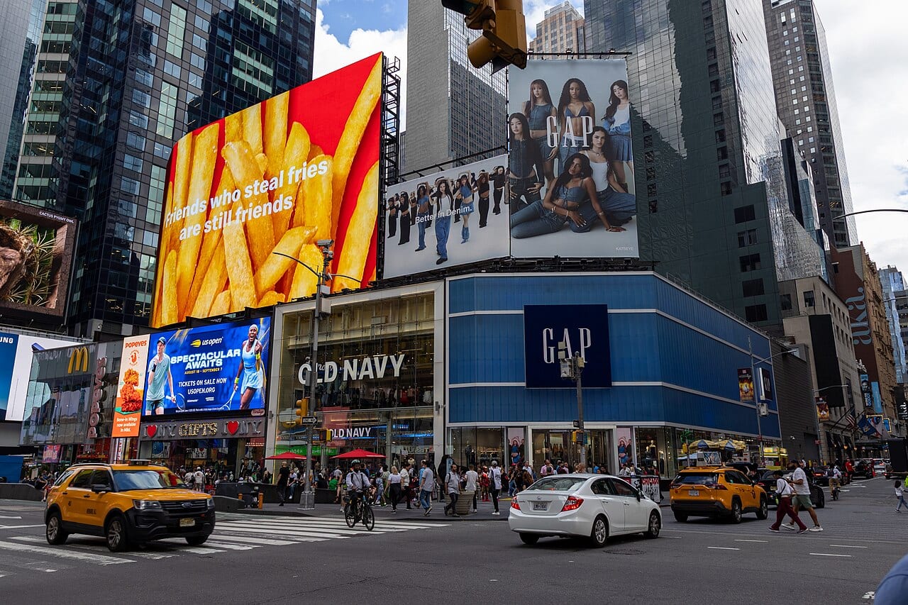 A Gap and Old Navy ad campaign lights up Times Square billboards in New York City