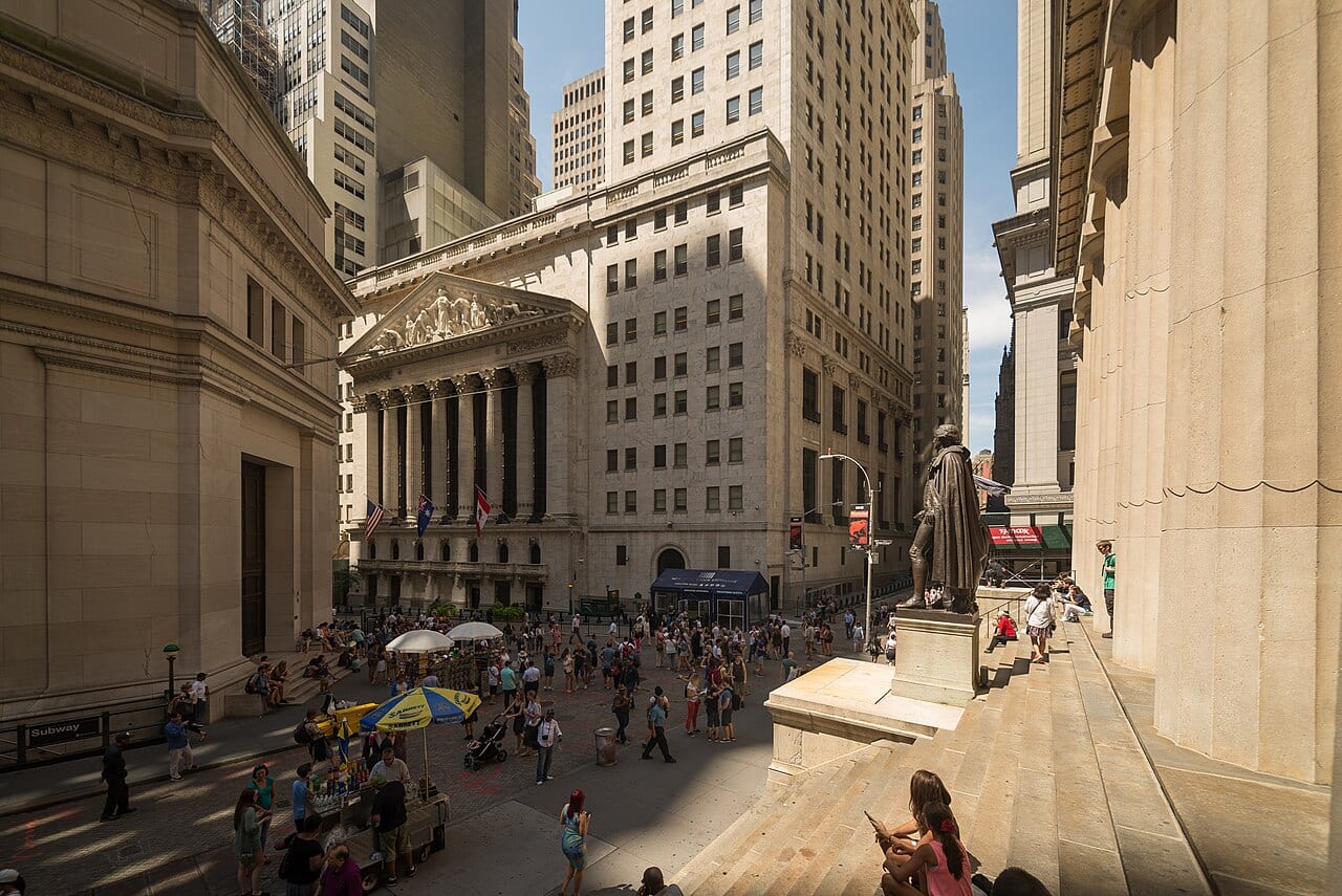 The New York Stock Exchange at the corner of Wall Street and Broad Street