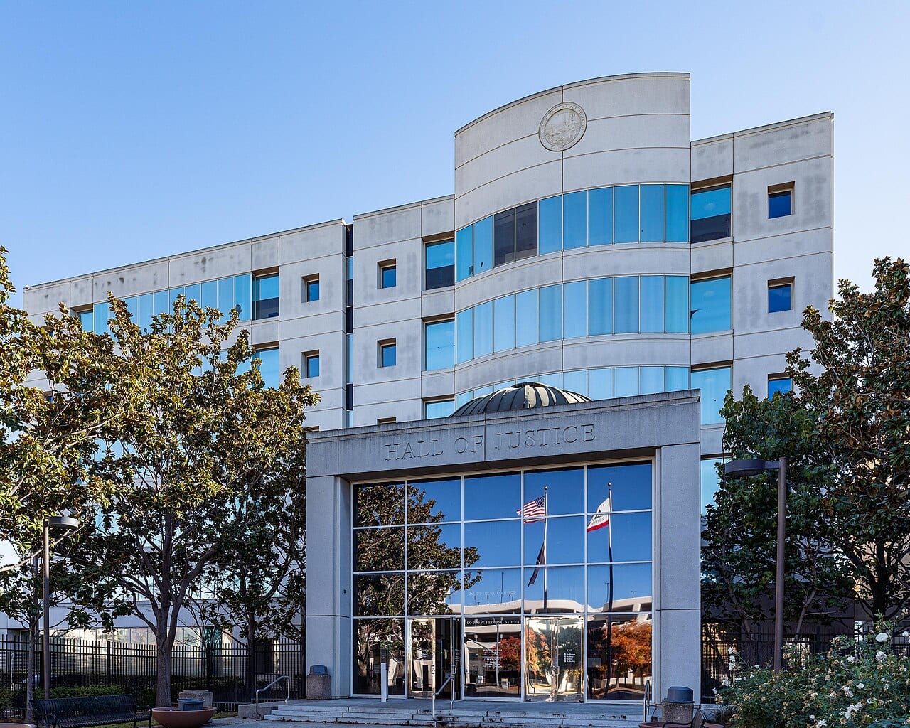 The Santa Clara County Hall of Justice in San Jose, California, a courthouse in the Northern California region where Anthropic's copyright defense was heard this week