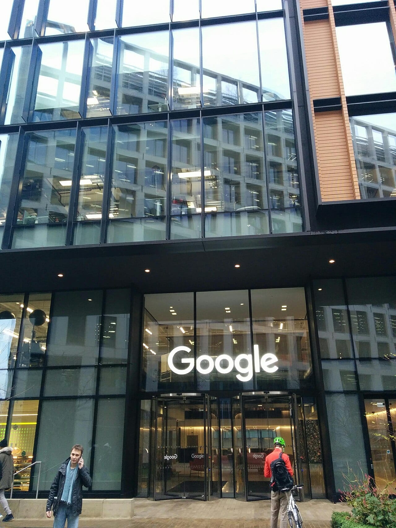 The entrance of 6 Pancras Square in London, where Google DeepMind is headquartered