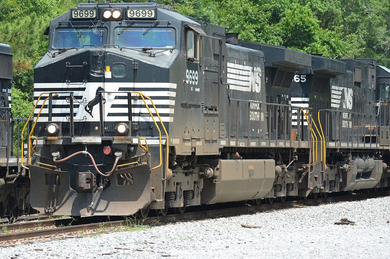 The side of a Norfolk Southern locomotive
