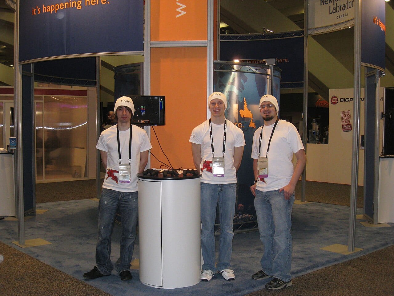 Indie developers show their game at a GDC booth